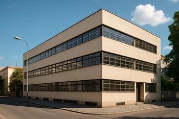 Modernistická budova v Bratislave s horizontálnymi oknami