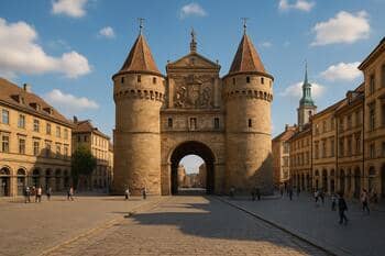 Mestská brána na námestí, ktorým prechádzala kráľovská cesta