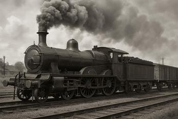 Parný vlak na koľaji s dymom