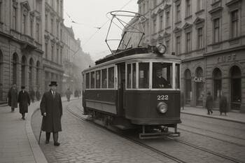 Električka na ulici v období prvej republiky