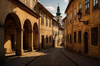 Banská Štiavnica s podlubím a starými fasádami