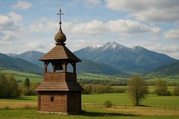 Drevená zvonica na Liptove s nízkou vežou