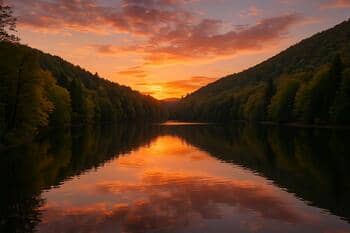 Morské oko vo Vihorlatských vrchoch počas tichého večera