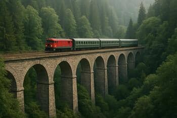 Kamenný viadukt ponad lesné údolie