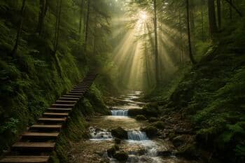 Roklina v Slovenskom raji so stupačkami popri potoku