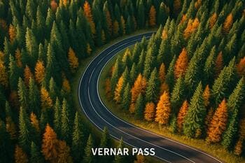 Priesmyk Vernár so zákrutou v smrekovom lese