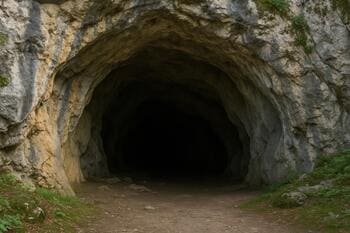 Portál Jasovskej jaskyne s kamenným okrajom