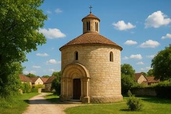 Malá románska kaplnka na okraji dediny