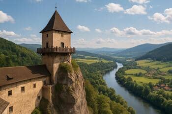 Veža Oravského hradu ako vyhliadka nad bralom