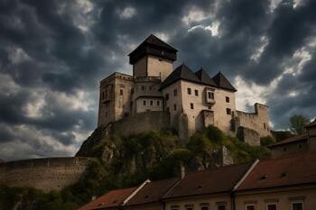 Trenčiansky hrad s vežou nad mestom